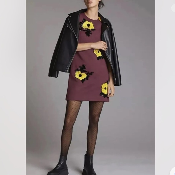 NWT Anthropologie Dhruv Kapoor Sequined Applique Shift‎ Mini Dress Size Small - Picture 1 of 14